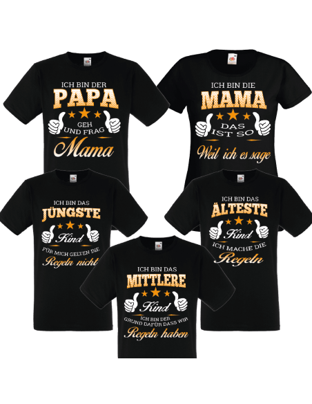 Familienshirts 5er T-Shirt Set schwarz - Regeln der Familie Baby & Familie  75,00 €