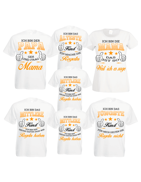 Familienshirts 7er T-Shirt Set weiss - Regeln der Famil Baby & Familie  80,00 €